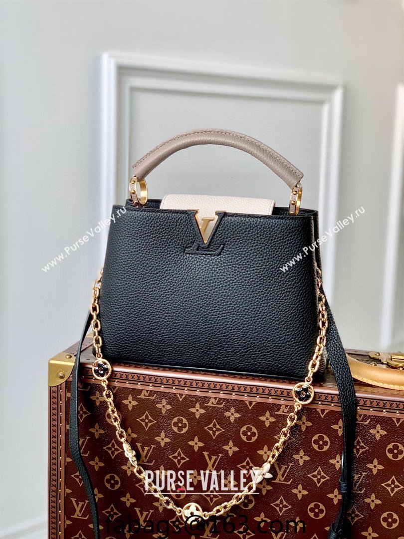 Louis Vuitton Capucines BB Bag with Flower Chain in Taurillon Leather M20708 Black 2024 (KI-240218031)