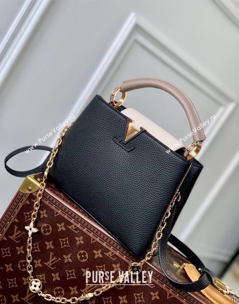 Louis Vuitton Capucines BB Bag with Flower Chain in Taurillon Leather M20708 Black 2024 (KI-240218031)