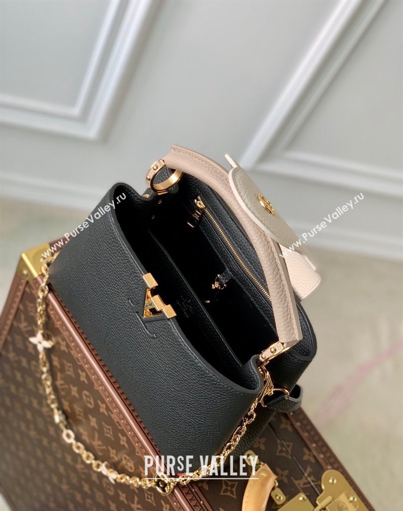 Louis Vuitton Capucines BB Bag with Flower Chain in Taurillon Leather M20708 Black 2024 (KI-240218031)