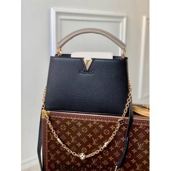 Louis Vuitton Capucines MM Bag with Flower Chain in Taurillon Leather M20708 Black 2024 (KI-240218032)