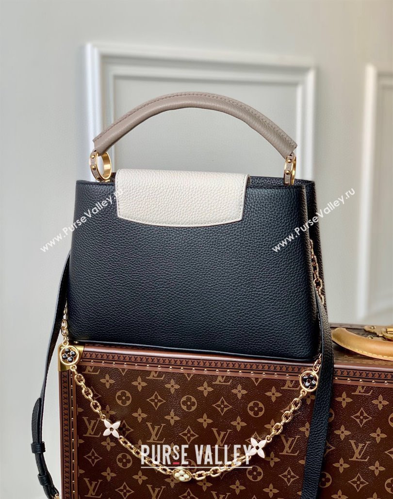 Louis Vuitton Capucines MM Bag with Flower Chain in Taurillon Leather M20708 Black 2024 (KI-240218032)