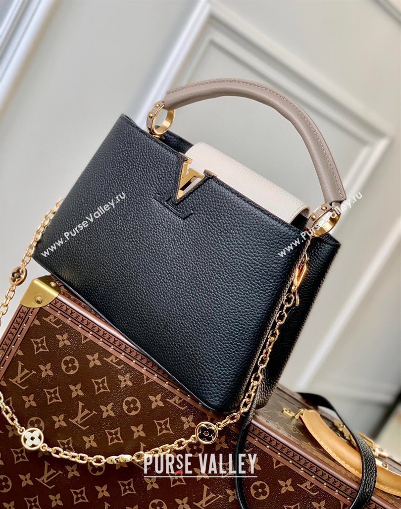 Louis Vuitton Capucines MM Bag with Flower Chain in Taurillon Leather M20708 Black 2024 (KI-240218032)