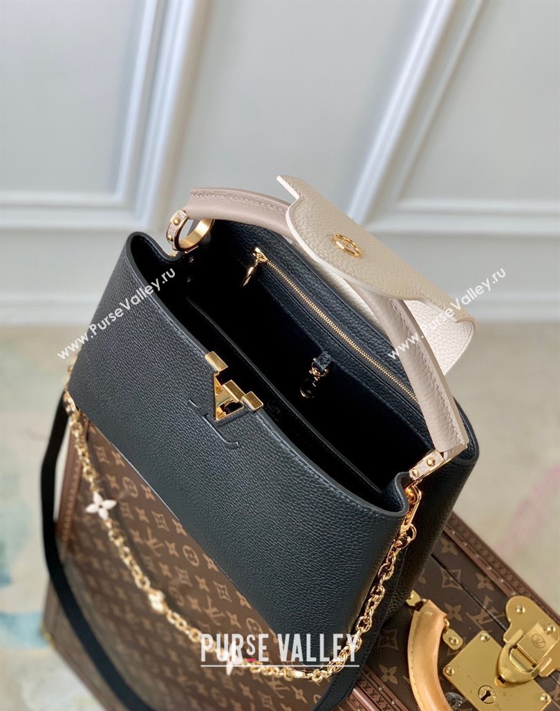 Louis Vuitton Capucines MM Bag with Flower Chain in Taurillon Leather M20708 Black 2024 (KI-240218032)