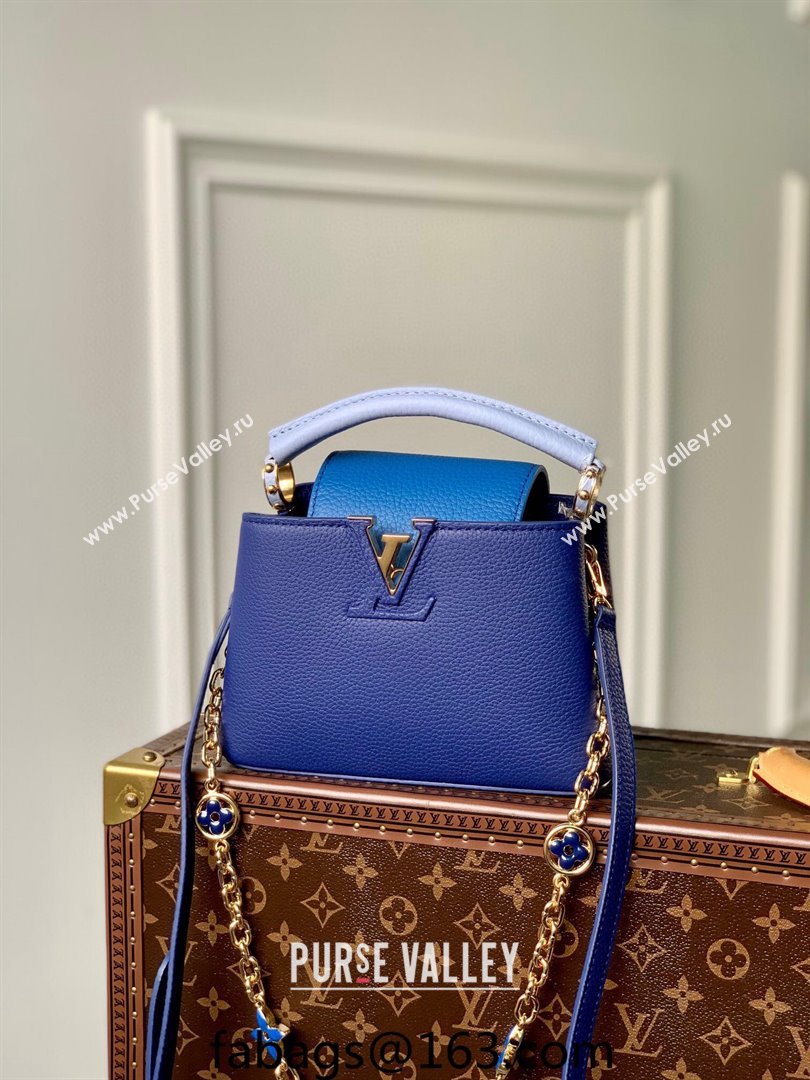 Louis Vuitton Capucines Mini Bag with Flower Chain in Taurillon Leather M20844 Blue 2024 (KI-240218033)