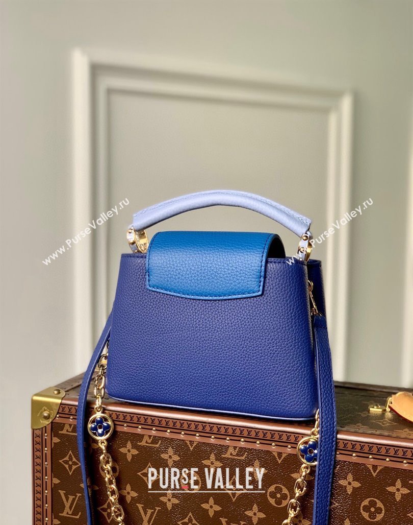 Louis Vuitton Capucines Mini Bag with Flower Chain in Taurillon Leather M20844 Blue 2024 (KI-240218033)