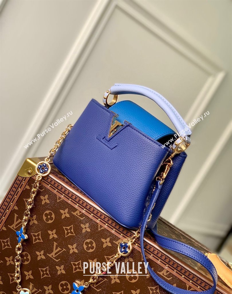 Louis Vuitton Capucines Mini Bag with Flower Chain in Taurillon Leather M20844 Blue 2024 (KI-240218033)