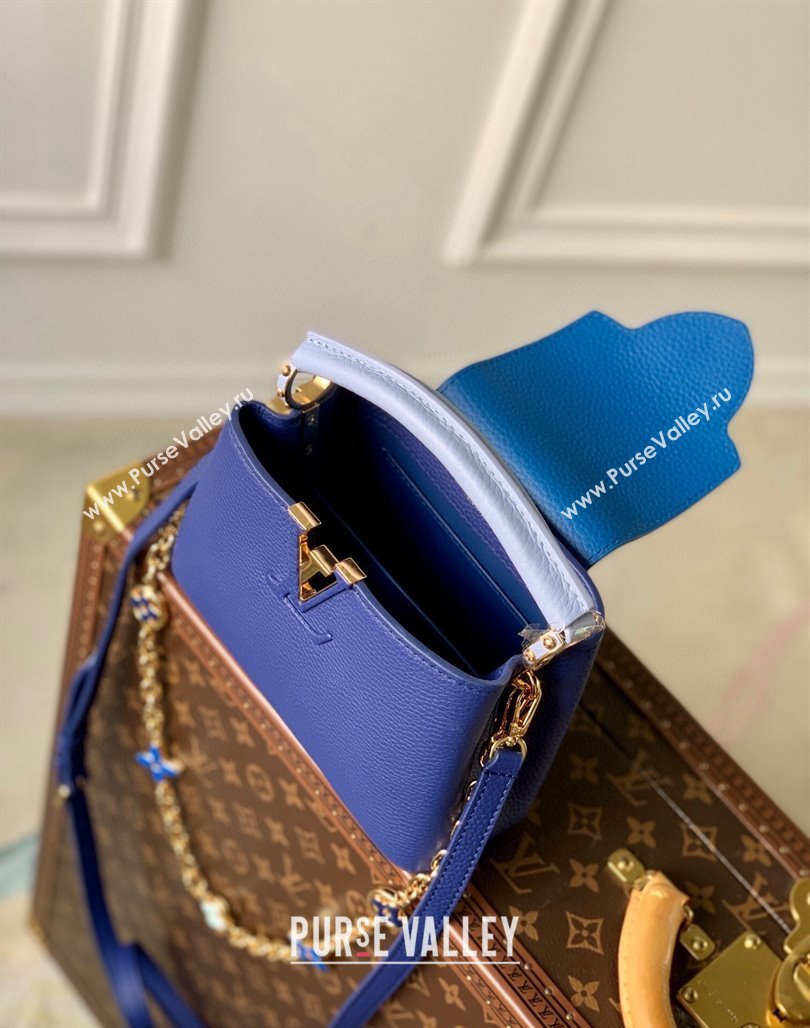 Louis Vuitton Capucines Mini Bag with Flower Chain in Taurillon Leather M20844 Blue 2024 (KI-240218033)