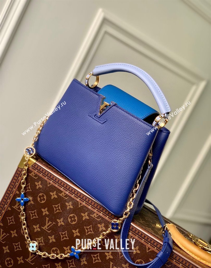 Louis Vuitton Capucines BB Bag with Flower Chain in Taurillon Leather M20844 Blue 2024 (KI-240218034)