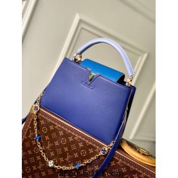 Louis Vuitton Capucines MM Bag with Flower Chain in Taurillon Leather M20844 Blue 2024 (KI-240218035)