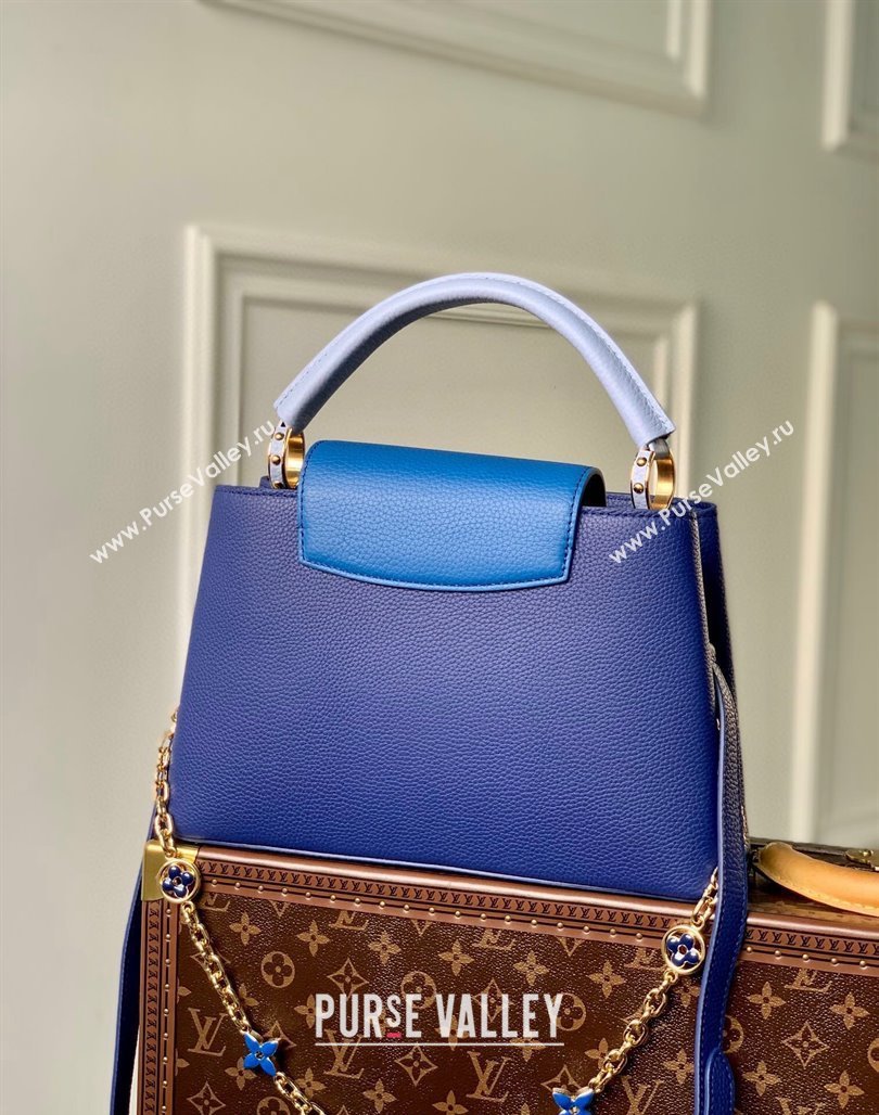 Louis Vuitton Capucines MM Bag with Flower Chain in Taurillon Leather M20844 Blue 2024 (KI-240218035)