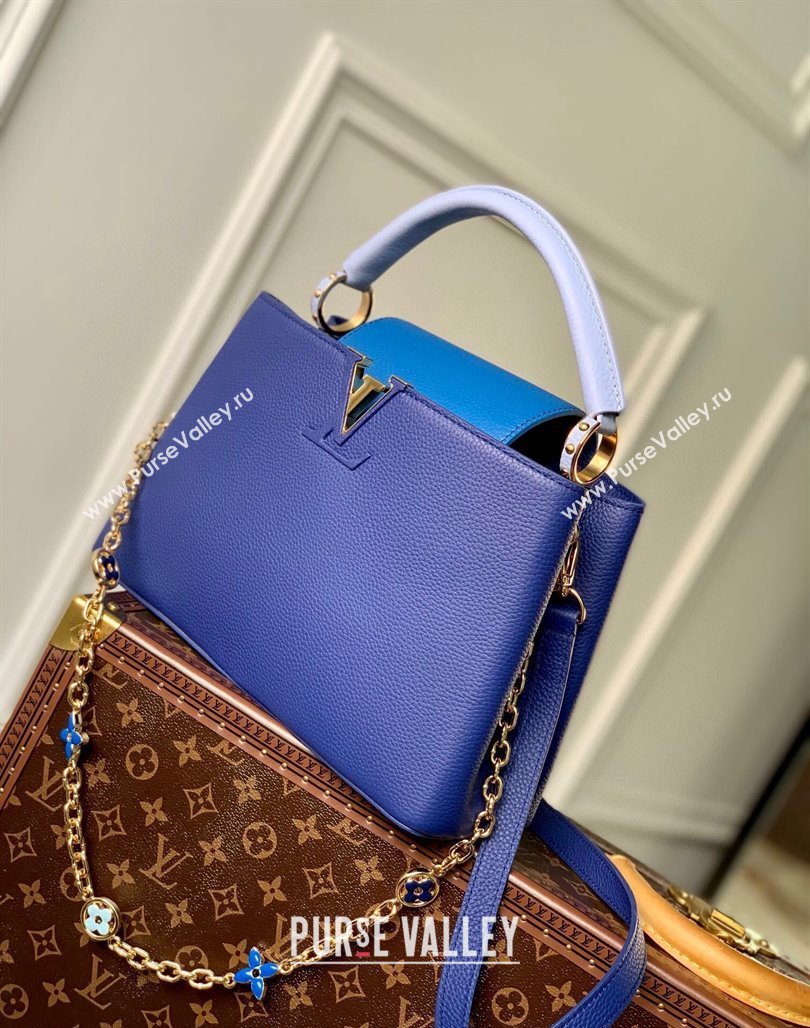 Louis Vuitton Capucines MM Bag with Flower Chain in Taurillon Leather M20844 Blue 2024 (KI-240218035)