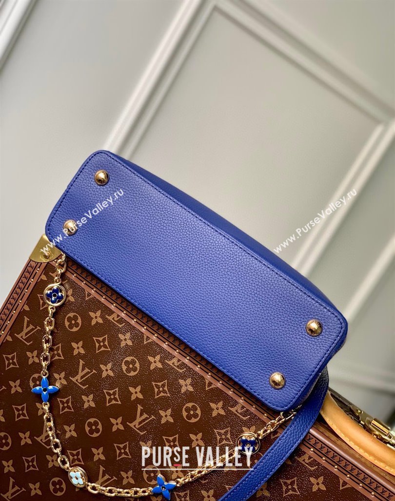 Louis Vuitton Capucines MM Bag with Flower Chain in Taurillon Leather M20844 Blue 2024 (KI-240218035)