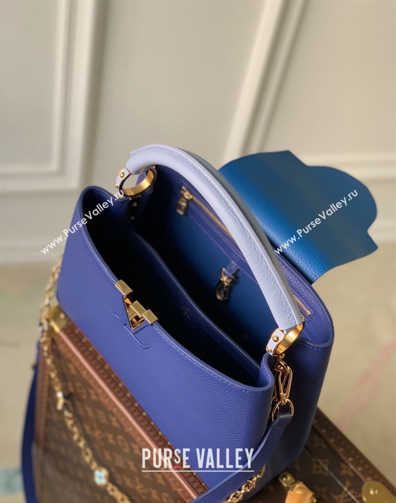 Louis Vuitton Capucines MM Bag with Flower Chain in Taurillon Leather M20844 Blue 2024 (KI-240218035)