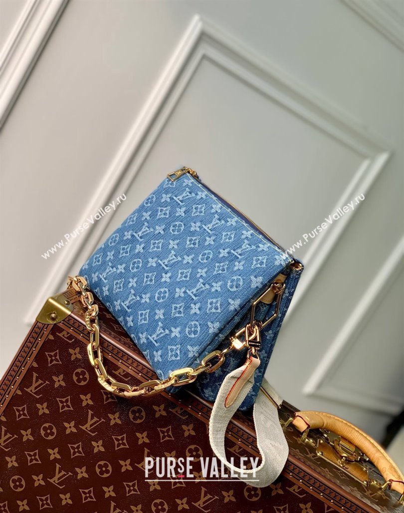 Louis Vuitton Coussin PM Bag in Blue Monogram Denim M24564 2024 New LV Remix (KI-240218042)