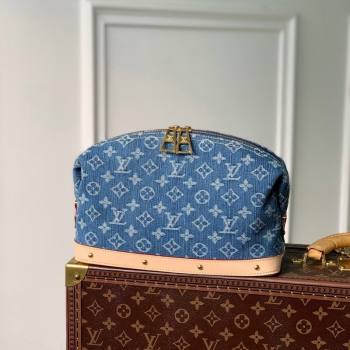 Louis Vuitton Pochette Cosmetique GM Makeup Pouch in Navy Blue Monogram Denim M24317 2024 New LV Remix (KI-240218043)