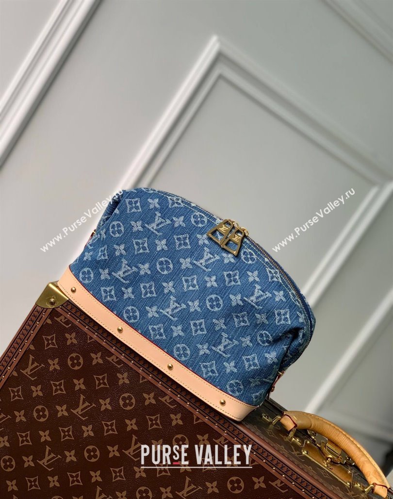 Louis Vuitton Pochette Cosmetique GM Makeup Pouch in Navy Blue Monogram Denim M24317 2024 New LV Remix (KI-240218043)