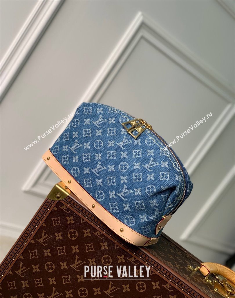 Louis Vuitton Pochette Cosmetique GM Makeup Pouch in Navy Blue Monogram Denim M24317 2024 New LV Remix (KI-240218043)