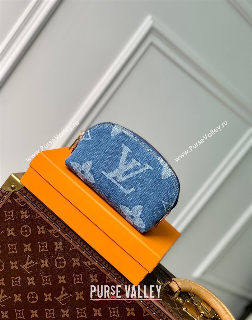 Louis Vuitton Pochette Cosmetique PM Makeup Pouch in Navy Blue Monogram Denim M24316 2024 New LV Remix (KI-240218044)