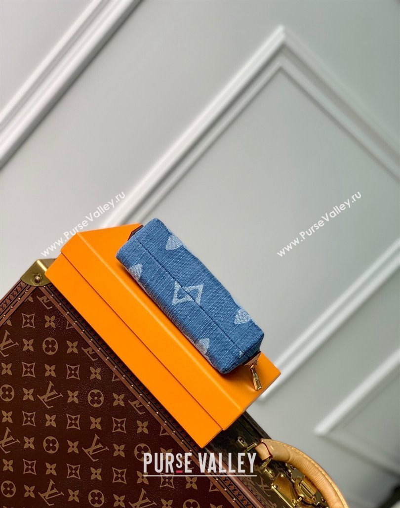 Louis Vuitton Pochette Cosmetique PM Makeup Pouch in Navy Blue Monogram Denim M24316 2024 New LV Remix (KI-240218044)