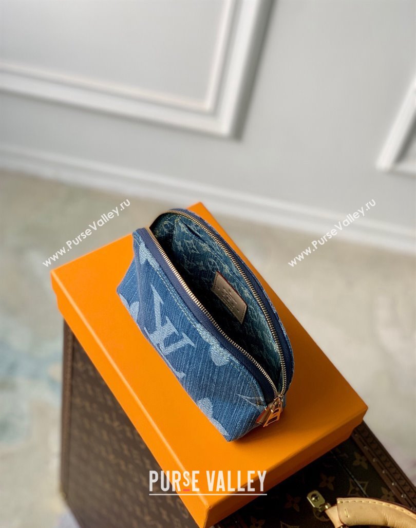 Louis Vuitton Pochette Cosmetique PM Makeup Pouch in Navy Blue Monogram Denim M24316 2024 New LV Remix (KI-240218044)