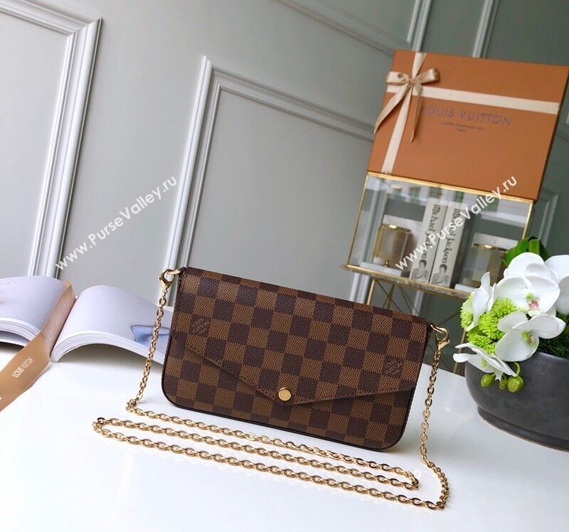 Louis Vuitton Pochette Felicie Chain Wallet WOC in Damier Ebene Canvas N63032 (KI-240218060)