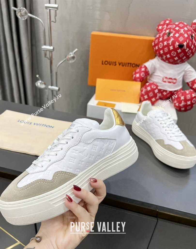 Louis Vuitton V Groovy Platform Sneakers in Monogram Leather and Suede White/Grey 2024 (MD-240226114)