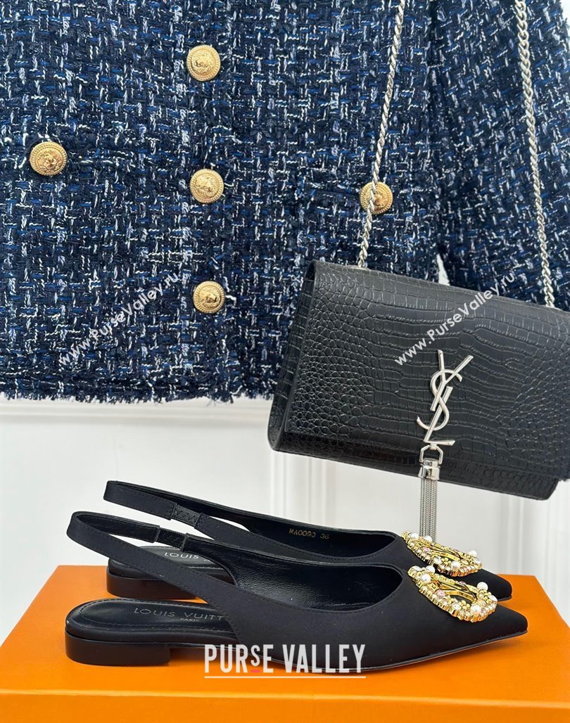 Louis Vuitton Met Slingback Ballerinas Flat in Satin Black 2024 LV Night (MD-240226125)