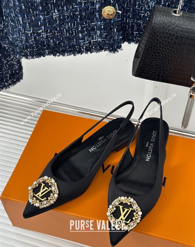 Louis Vuitton Met Slingback Ballerinas Flat in Satin Black 2024 LV Night (MD-240226125)