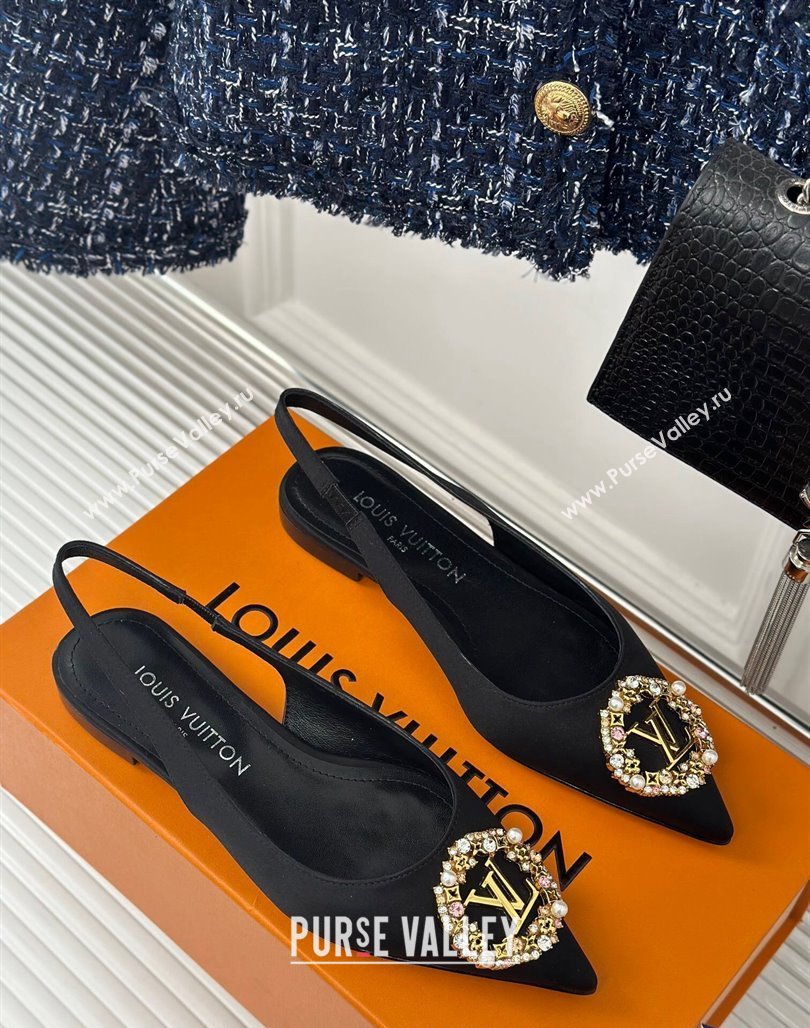 Louis Vuitton Met Slingback Ballerinas Flat in Satin Black 2024 LV Night (MD-240226125)