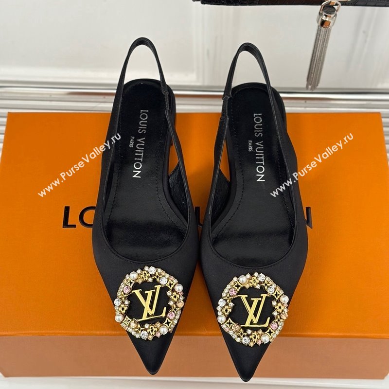 Louis Vuitton Met Slingback Ballerinas Flat in Satin Black 2024 LV Night (MD-240226125)