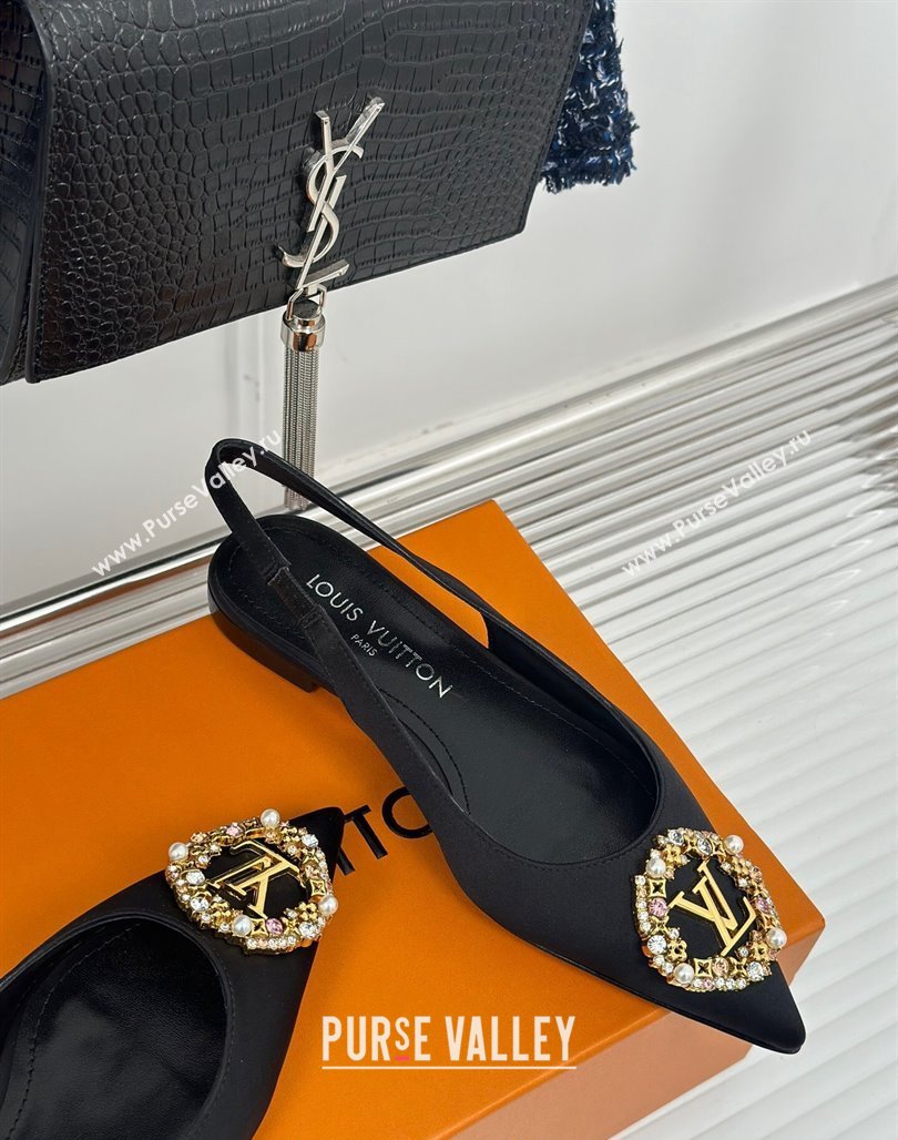 Louis Vuitton Met Slingback Ballerinas Flat in Satin Black 2024 LV Night (MD-240226125)