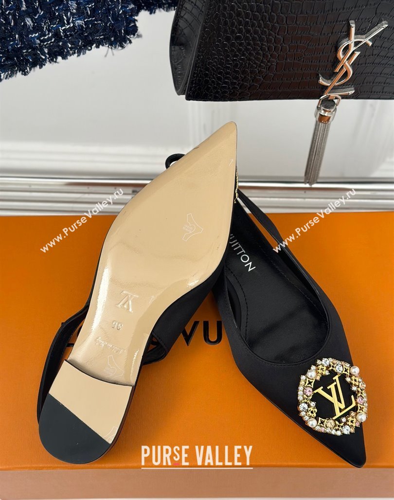 Louis Vuitton Met Slingback Ballerinas Flat in Satin Black 2024 LV Night (MD-240226125)