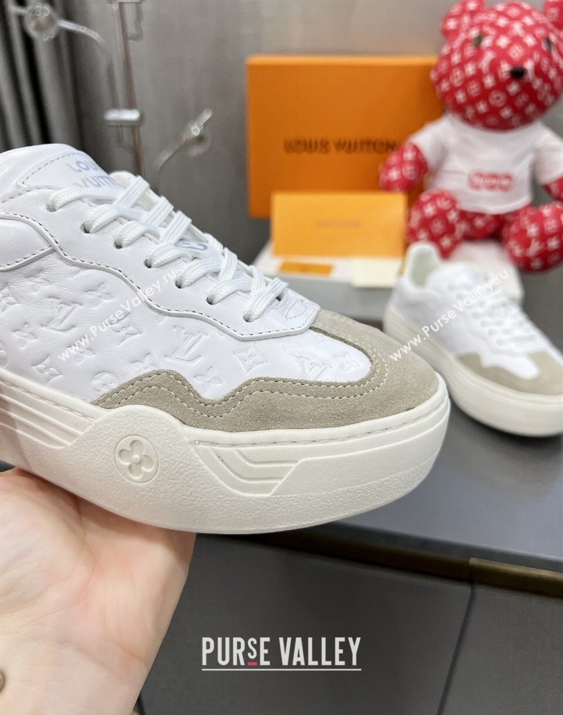 Louis Vuitton V Groovy Platform Sneakers in Monogram Leather and Suede White/Grey 2024 (MD-240226114)