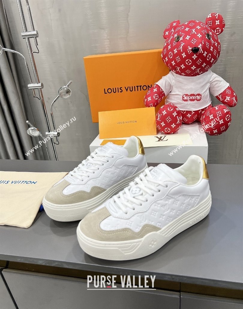 Louis Vuitton V Groovy Platform Sneakers in Monogram Leather and Suede White/Grey 2024 (MD-240226114)