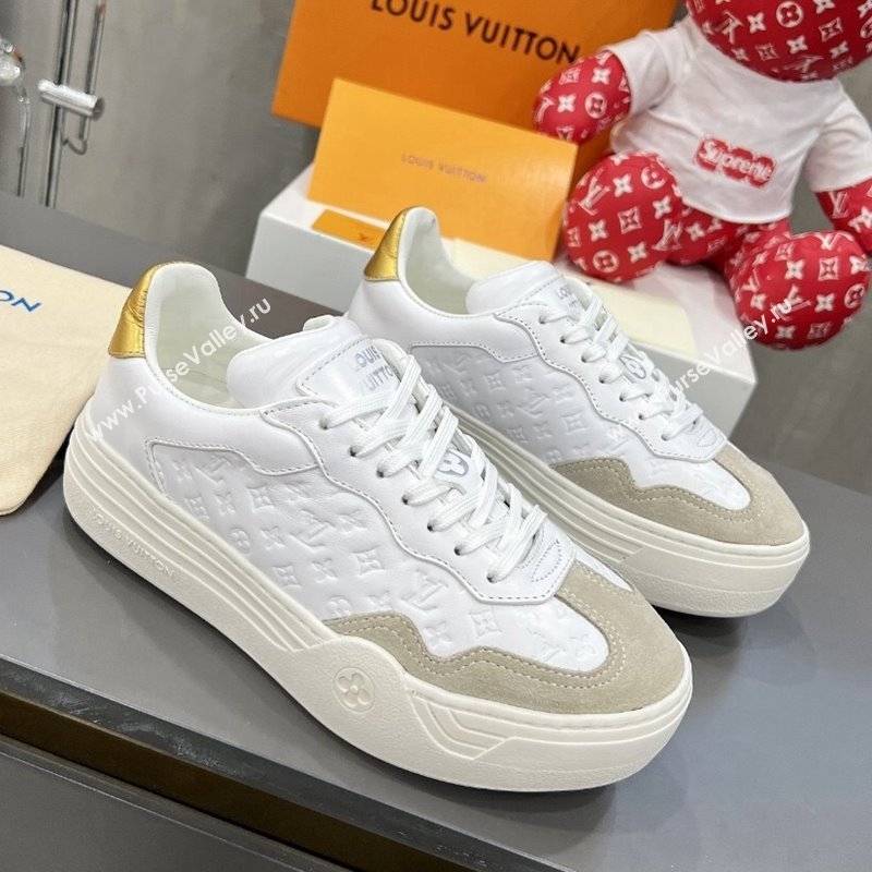 Louis Vuitton V Groovy Platform Sneakers in Monogram Leather and Suede White/Grey 2024 (MD-240226114)