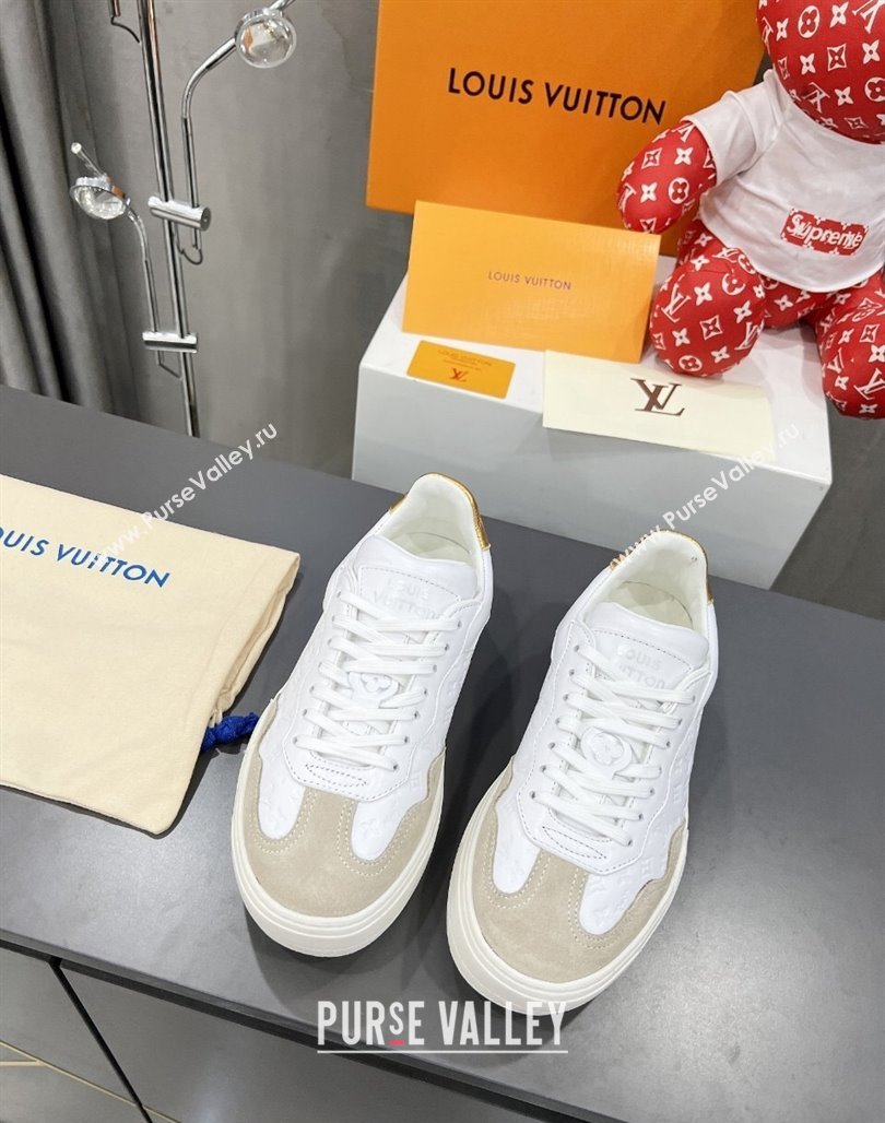 Louis Vuitton V Groovy Platform Sneakers in Monogram Leather and Suede White/Grey 2024 (MD-240226114)