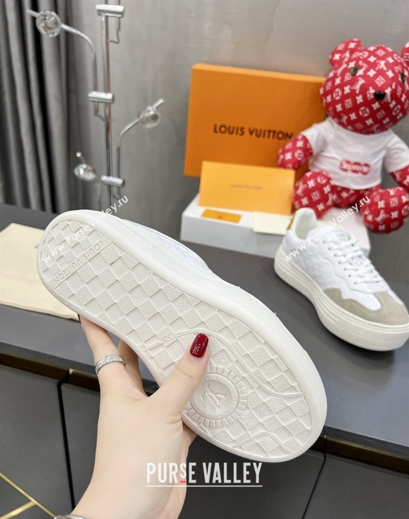 Louis Vuitton V Groovy Platform Sneakers in Monogram Leather and Suede White/Grey 2024 (MD-240226114)