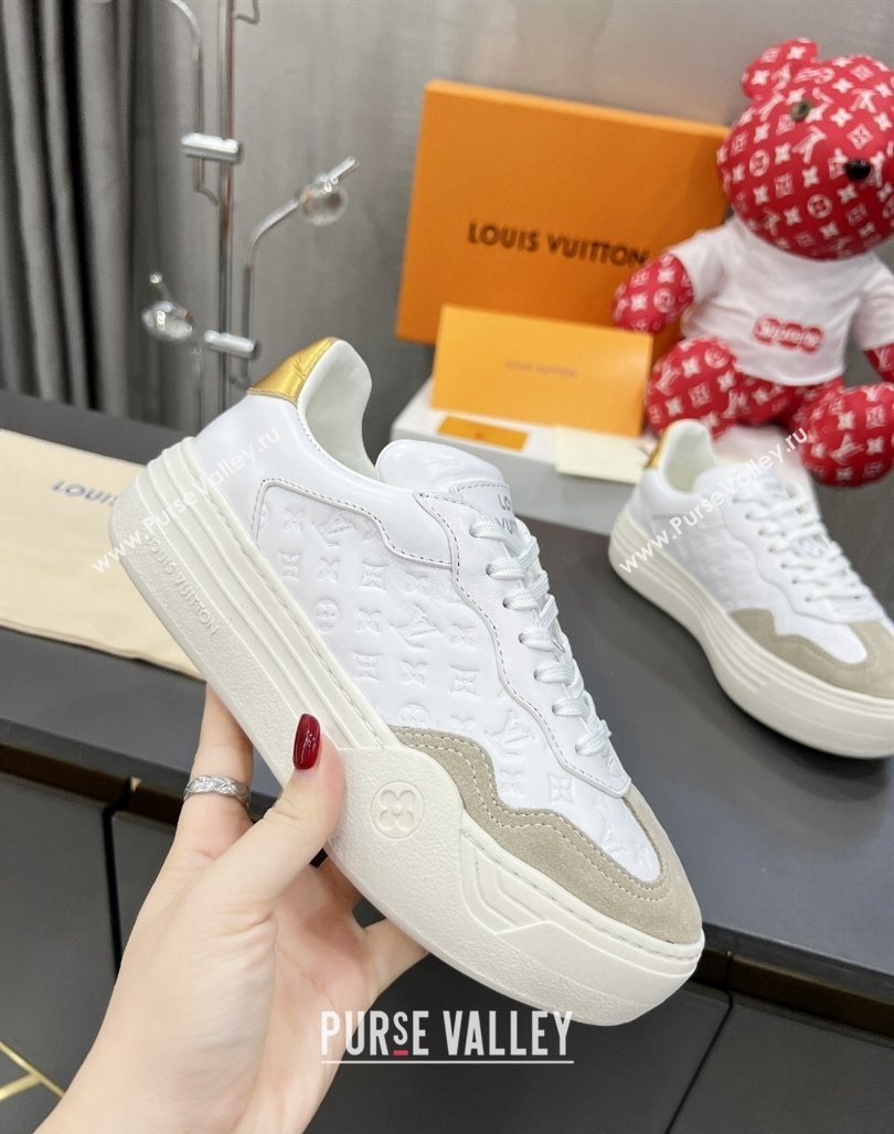 Louis Vuitton V Groovy Platform Sneakers in Monogram Leather and Suede White/Grey 2024 (MD-240226114)