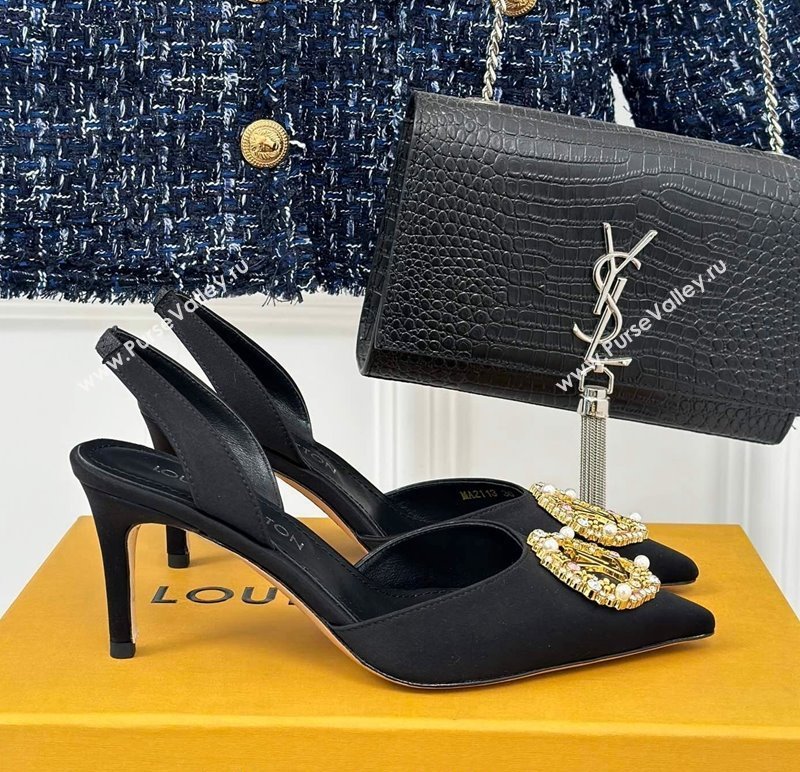 Louis Vuitton Met Slignback Pumps 7cm/9cm in Satin Black 2024 LV Night (MD-240226137)
