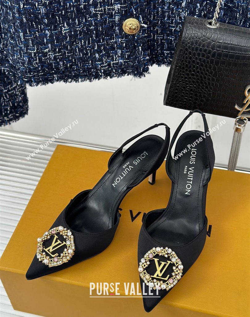 Louis Vuitton Met Slignback Pumps 7cm/9cm in Satin Black 2024 LV Night (MD-240226137)