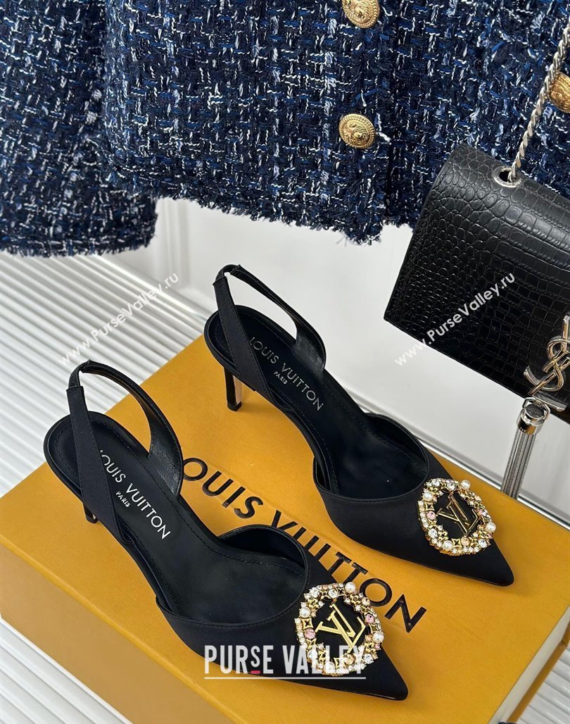 Louis Vuitton Met Slignback Pumps 7cm/9cm in Satin Black 2024 LV Night (MD-240226137)