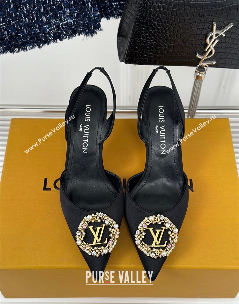 Louis Vuitton Met Slignback Pumps 7cm/9cm in Satin Black 2024 LV Night (MD-240226137)