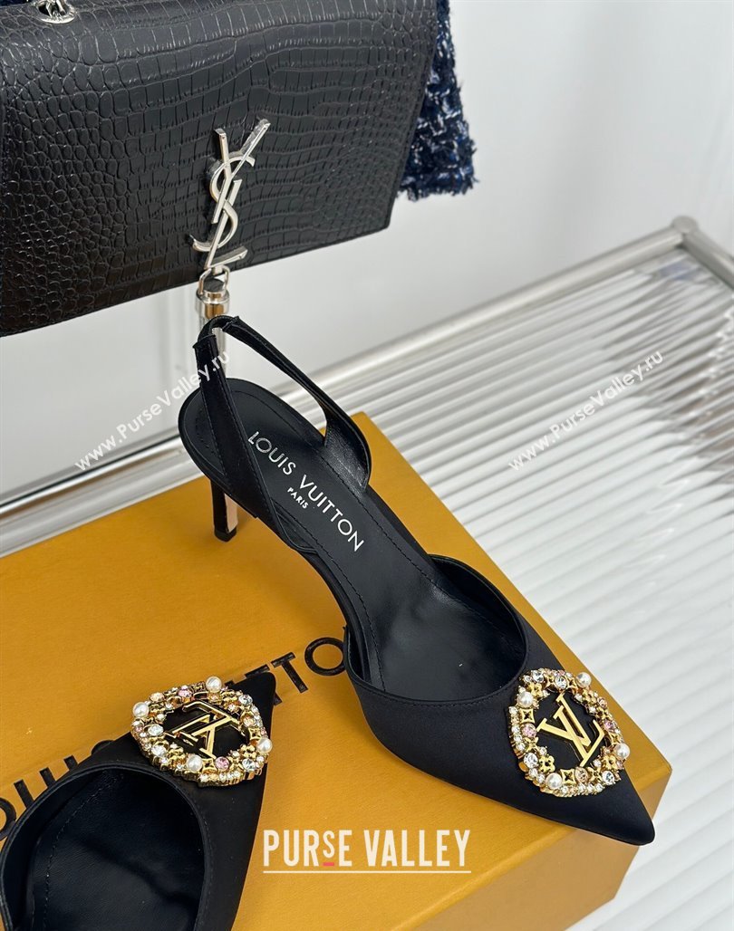 Louis Vuitton Met Slignback Pumps 7cm/9cm in Satin Black 2024 LV Night (MD-240226137)