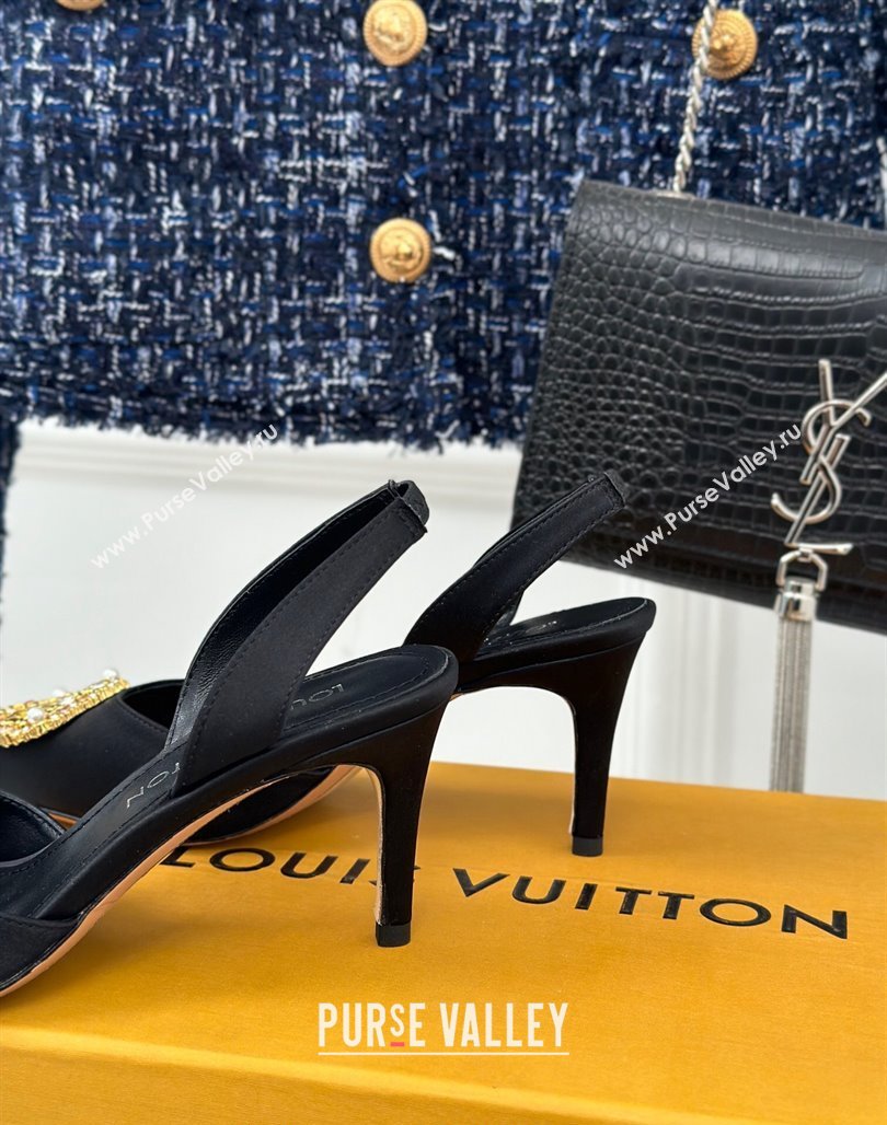 Louis Vuitton Met Slignback Pumps 7cm/9cm in Satin Black 2024 LV Night (MD-240226137)