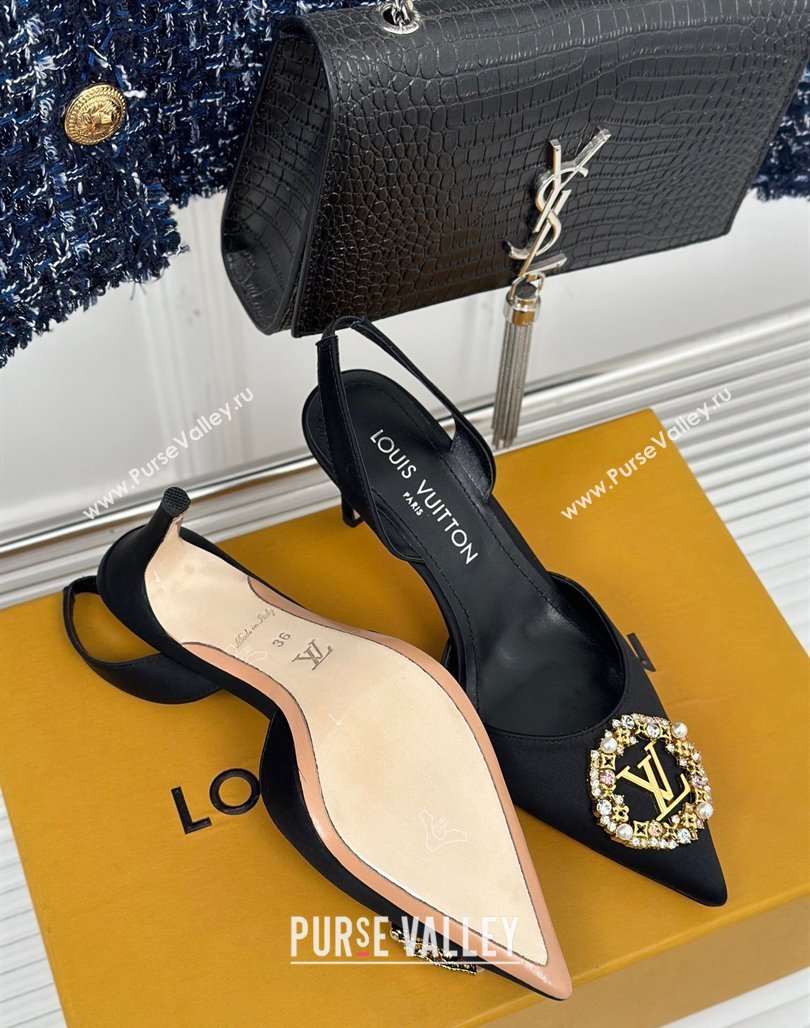 Louis Vuitton Met Slignback Pumps 7cm/9cm in Satin Black 2024 LV Night (MD-240226137)