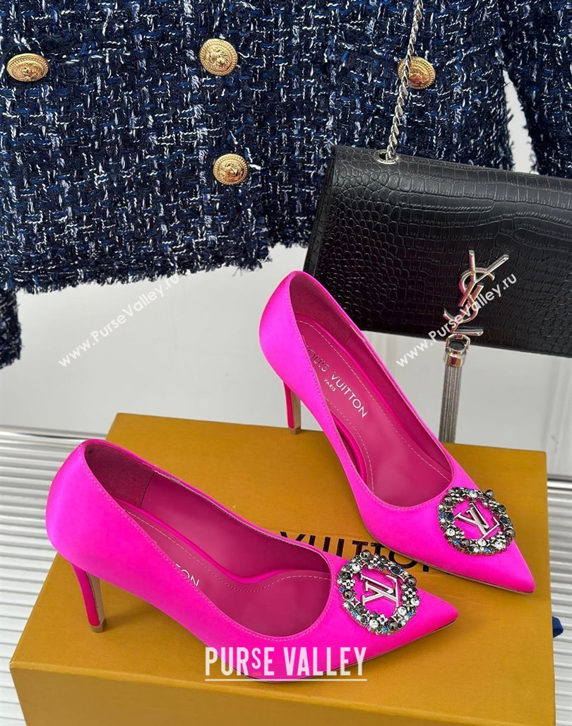 Louis Vuitton Met Pumps 7cm/9cm in Satin Dark Pink 2024 LV Night 1AC7BF (MD-240226141)