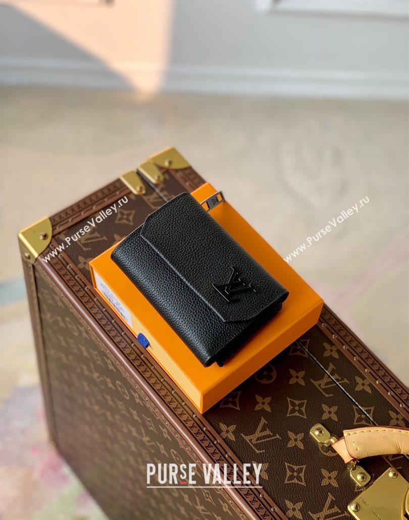 Louis Vuitton Slender Pilot Wallet M81740 in LV Aerogram Leather Black 2024 (KI-240311101)