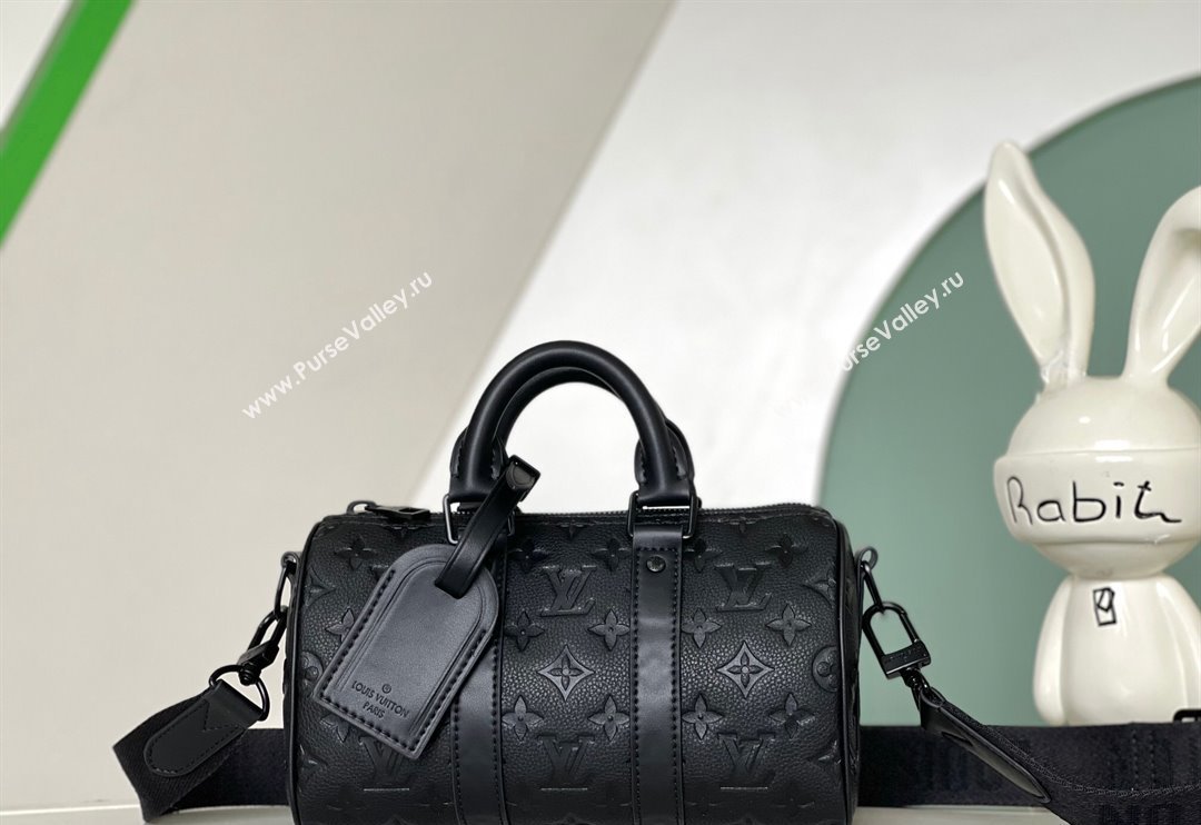 Louis Vuitton Mens Keepall Bandouliere 25 Bag in Monogram Taurillon Leather M20900 Black 2024 (KI-240311116)