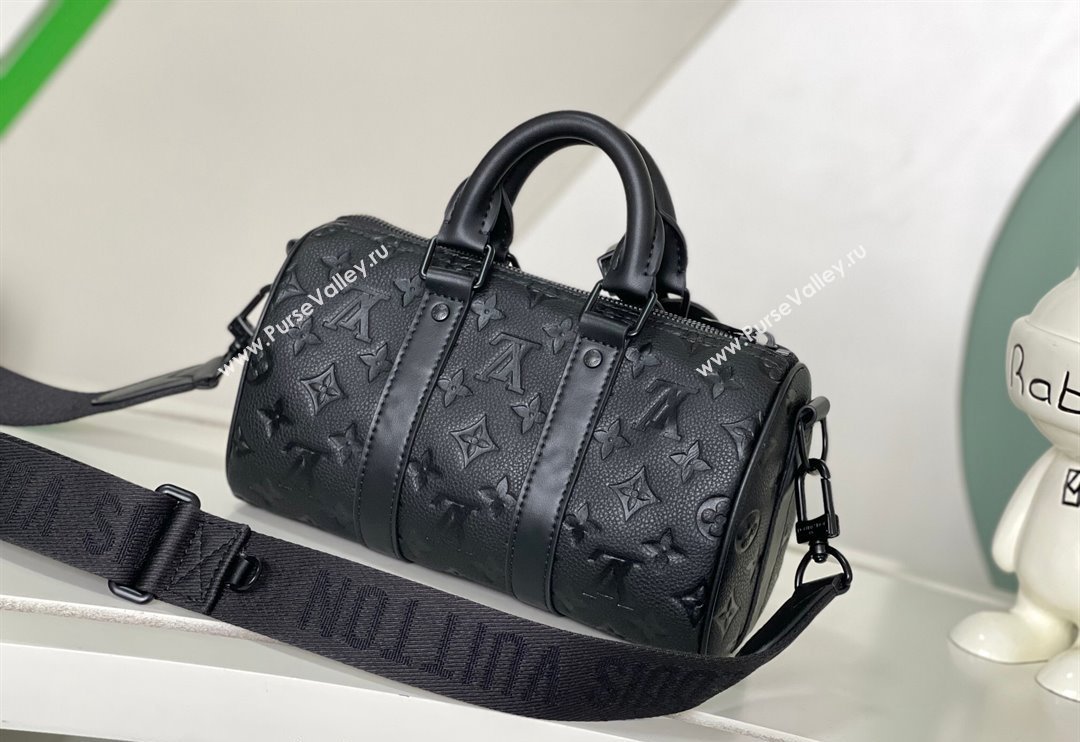 Louis Vuitton Mens Keepall Bandouliere 25 Bag in Monogram Taurillon Leather M20900 Black 2024 (KI-240311116)