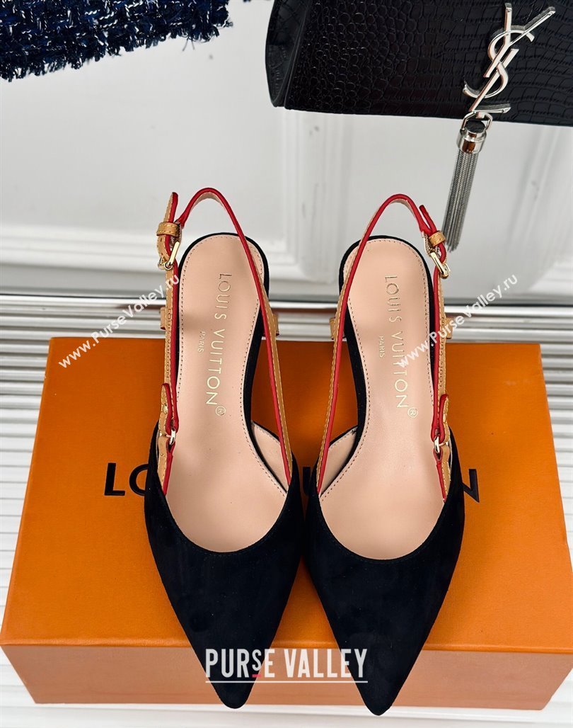 Louis Vuitton Blossom Slingback Pumps 5.5cm in Suede Black 2024 (MD-240320022)